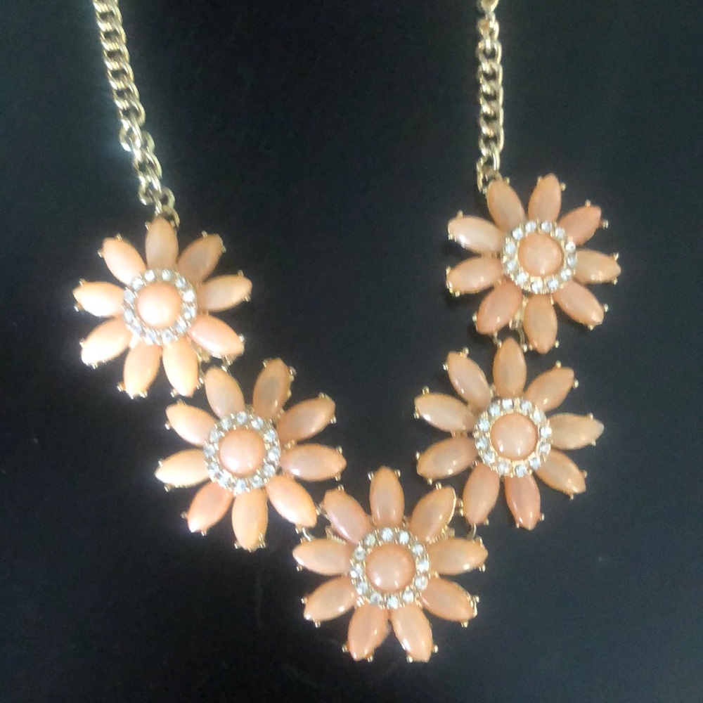 Peach and gold flower necklace